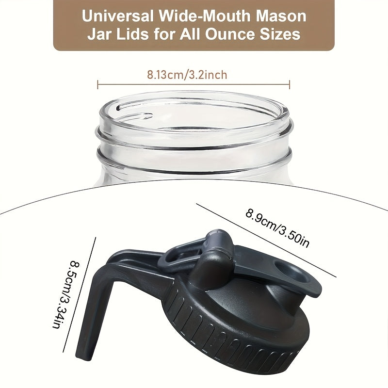 Reusable Mason Jar Lid with Handle - This reusable plastic wide mouth funnel lid with handle is the perfect flip top Mason jar cover accessory. It features a leak-proof silicone gasket and a handle for easy use with citrus, coffee, tea, jams, and more.