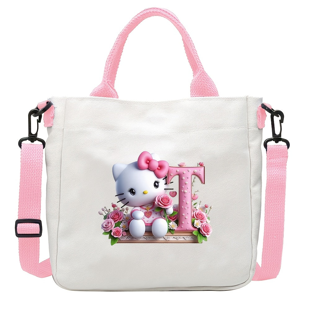 Sanrio Hello Kitty A-Z Letter Design Crossbody Bag with 26 Options, Cute Cartoon Pink, Large Capacity, Lightweight, Ideal for Daily Use.