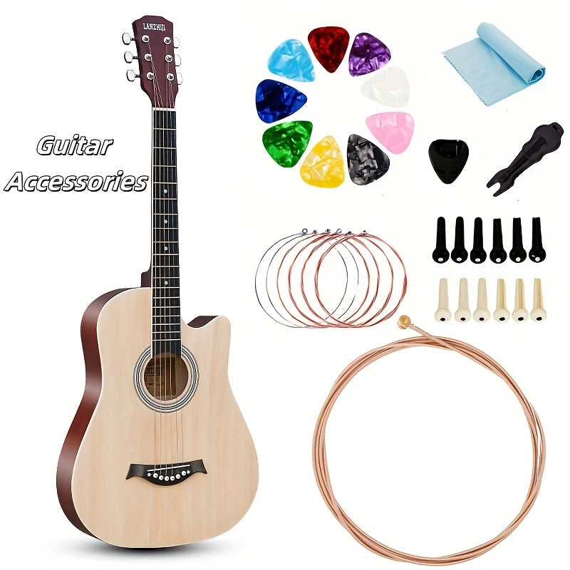 Popular guitar accessory set includes string pick adjustment clip and three-in-one string changing tool. Color of tuner combination is random. Designed for beginners.