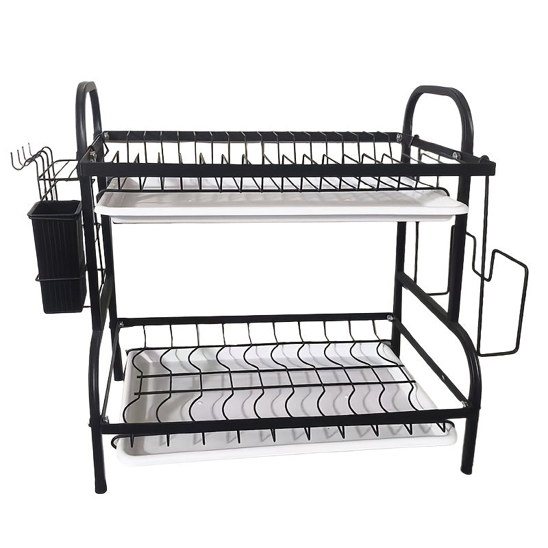 Durable stainless steel kitchen organizer for dish and utensil storage, no power needed, multi-functional plate rack.