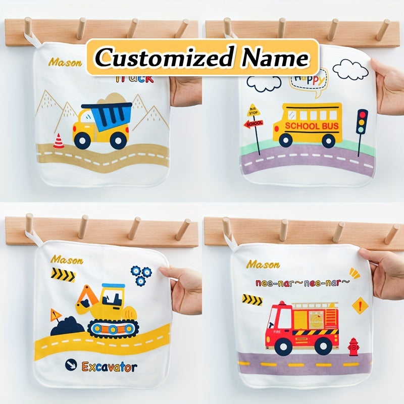 Exclusive gift of 4 customized bibs made from soft knit fabric with a double-layer design, personalized with a name. These gentle face wipes also double as saliva towels.