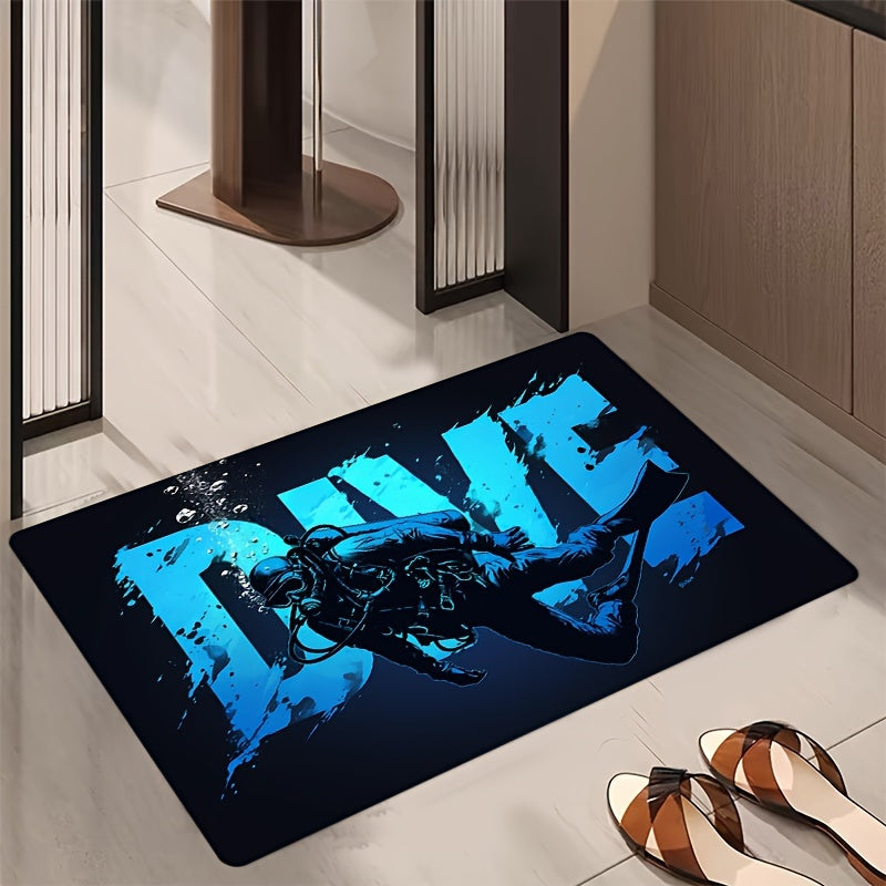 Flannel Anti-Fatigue Doormat "Diver" - 1 Piece - Absorbent, Non-Slip, Machine Washable Comfort Floor Mat with Underwater Design for Entryway, Kitchen, Living Room, Bedroom, Laundry