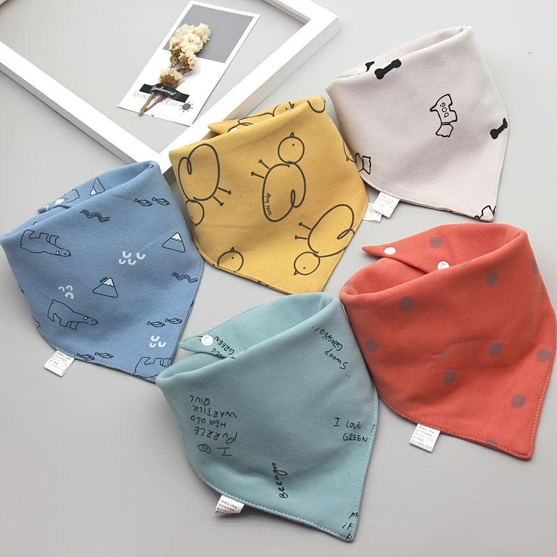 Set of 5 Triangle Bibs crafted from 100% Cotton, featuring Double-Layers with Snap closures, ideal as Mouth Covers for Spring and Autumn seasons.