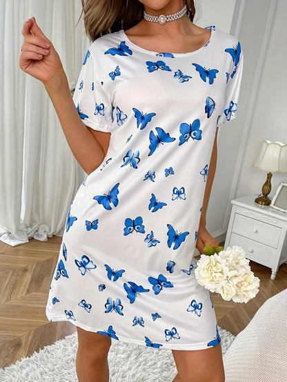 Casual butterfly print pajama dresses for women, perfect for sleepwear and lounging.