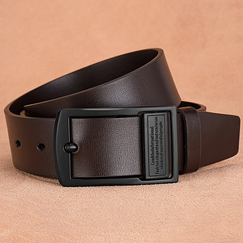 Adjustable men's faux leather belt with vintage alloy automatic buckle - a versatile fashion accessory for young to middle-aged men.