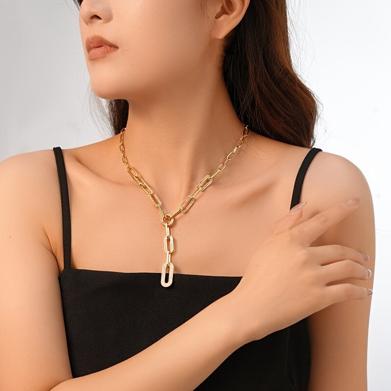 Stylish and minimalist Y-shaped chain necklace for women featuring a sparkling cubic zirconia geometric pendant.