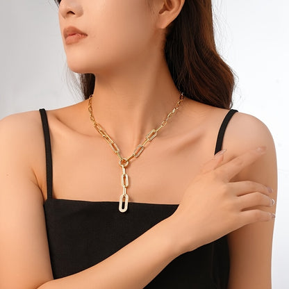 Stylish and minimalist Y-shaped chain necklace for women featuring a sparkling cubic zirconia geometric pendant.