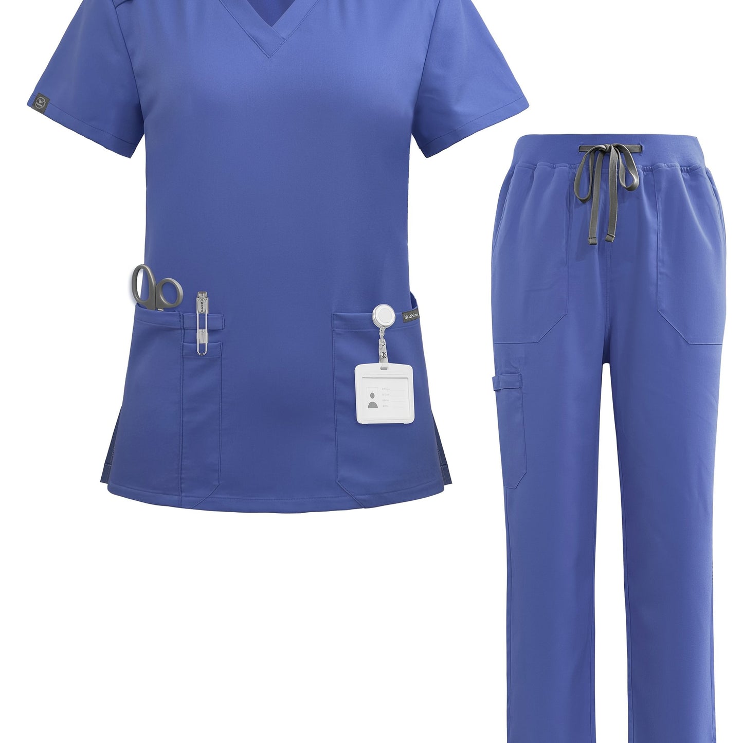 Short Sleeve Unisex Polyester Spandex Scrubs Set with Pockets, Ideal for Hospital Work in Pharmacy, Dental, and Surgery - Solid Color, All-Season Wear