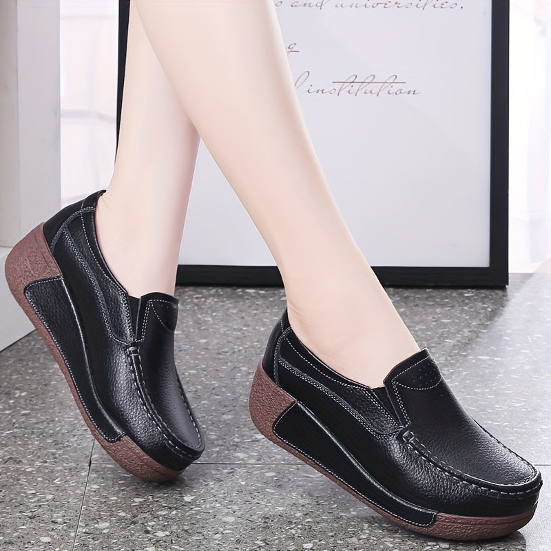 Women's slip-on platform sneakers with durable build, thick sole, and round toe for all seasons.