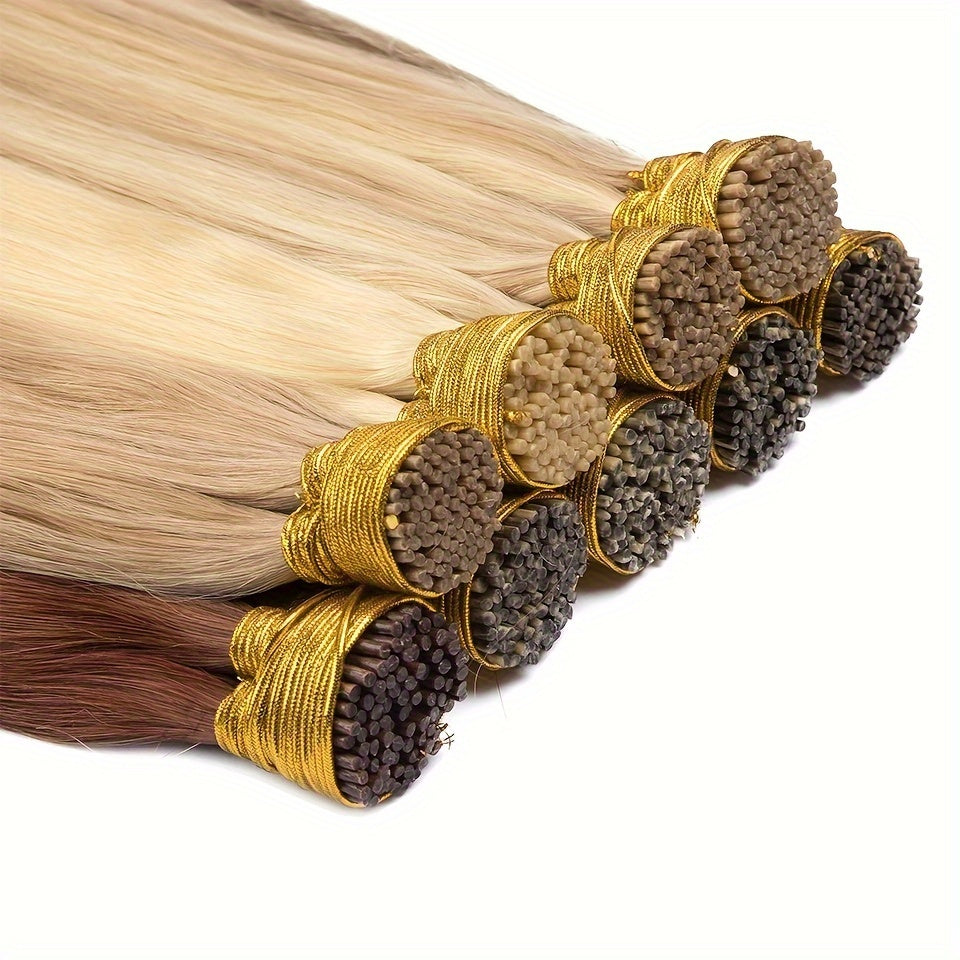 Brazilian human fusion hair extensions with straight I tip, 50pcs/set, natural color, 40.64-66.04 cm.