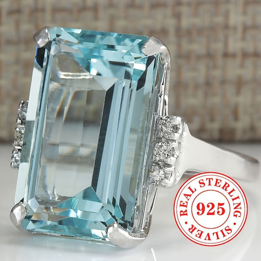 Simple yet elegant, this classic 1 Lady Anniversary Ring features a 5.4g S925 Sterling Silver band with a 4 prong-set square Aquamarine synthetic gemstone. Perfect for everyday casual wear or special occasions like weddings, banquets, and parties, this