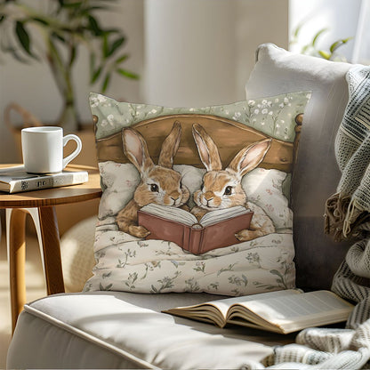 Easter Cartoon Rabbit Storybook Sofa Throw Pillow Cover - Single-sided print, made of peach skin fabric, 45*45cm.