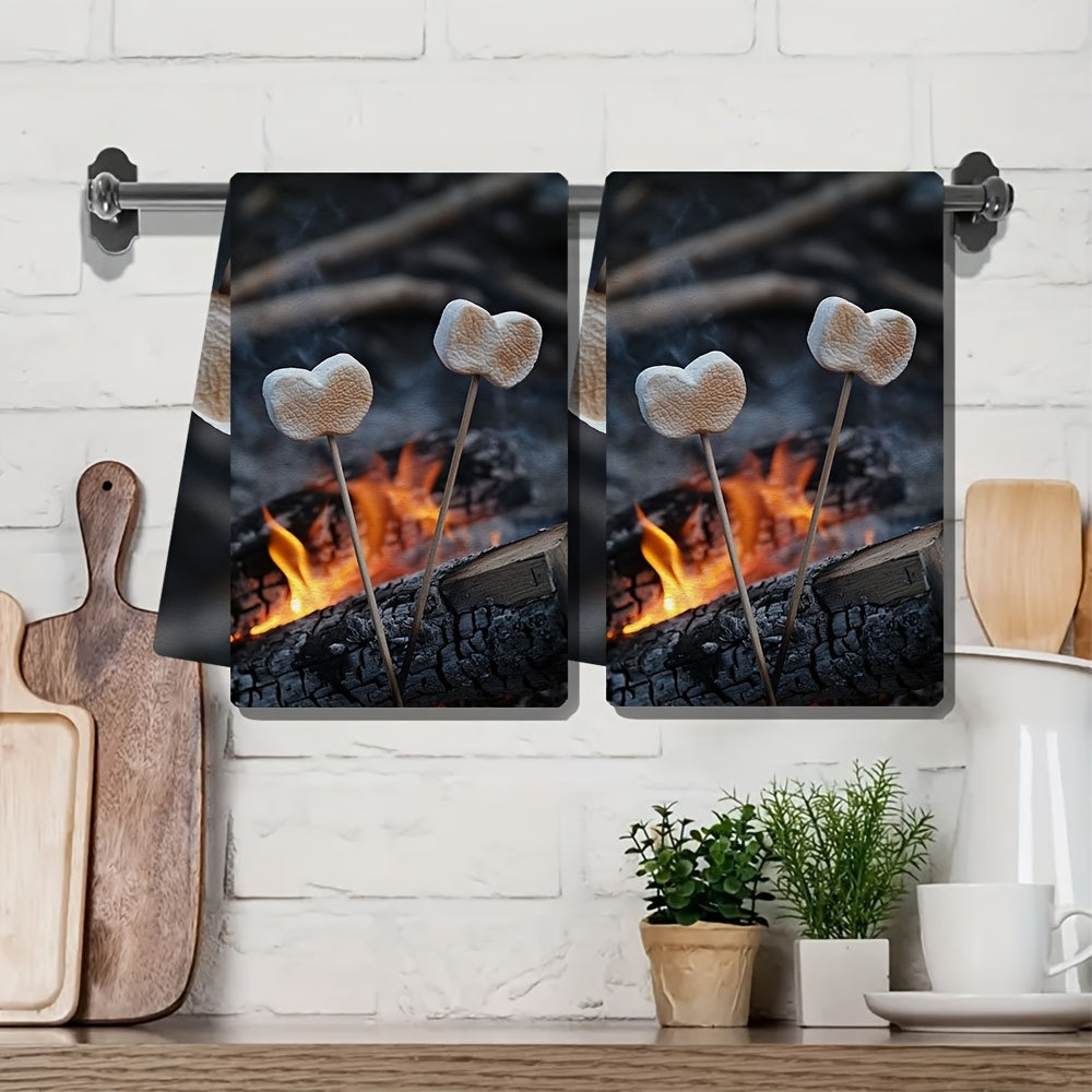 2 pieces of ultra soft kitchen towels perfect for roasting marshmallows by the campfire. These heart-tipped sticks make them highly absorbent and ideal for holiday decor. Machine washable and measuring 16x24 inches. Item number 2KYSYS1215241.