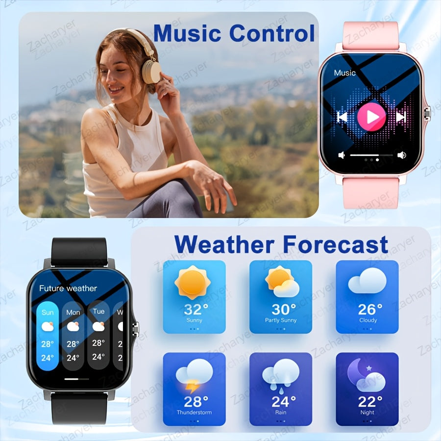 Wireless Smart Watch with Wireless Calls, Multi-Sport Tracker, Call & App Alerts, Long Battery Life, Fitness Monitoring, iPhone/Android Compatible, Black Silicone Strap, TFT Screen, USB