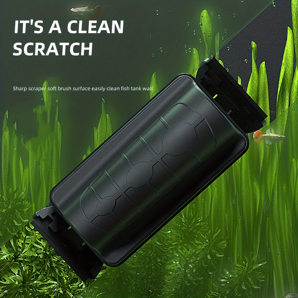 Magnetic aquarium glass cleaner with dual blades for fish tank cleaning, available in black or gray