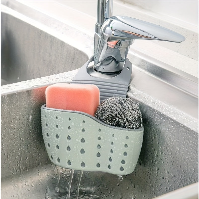 Set of 2 Adjustable Sink Sponge Holders, Plastic Caddies with Drainage for Kitchen & Bathroom Storage. Versatile Hanging Bag Organizer that Doesn't Require Electricity.