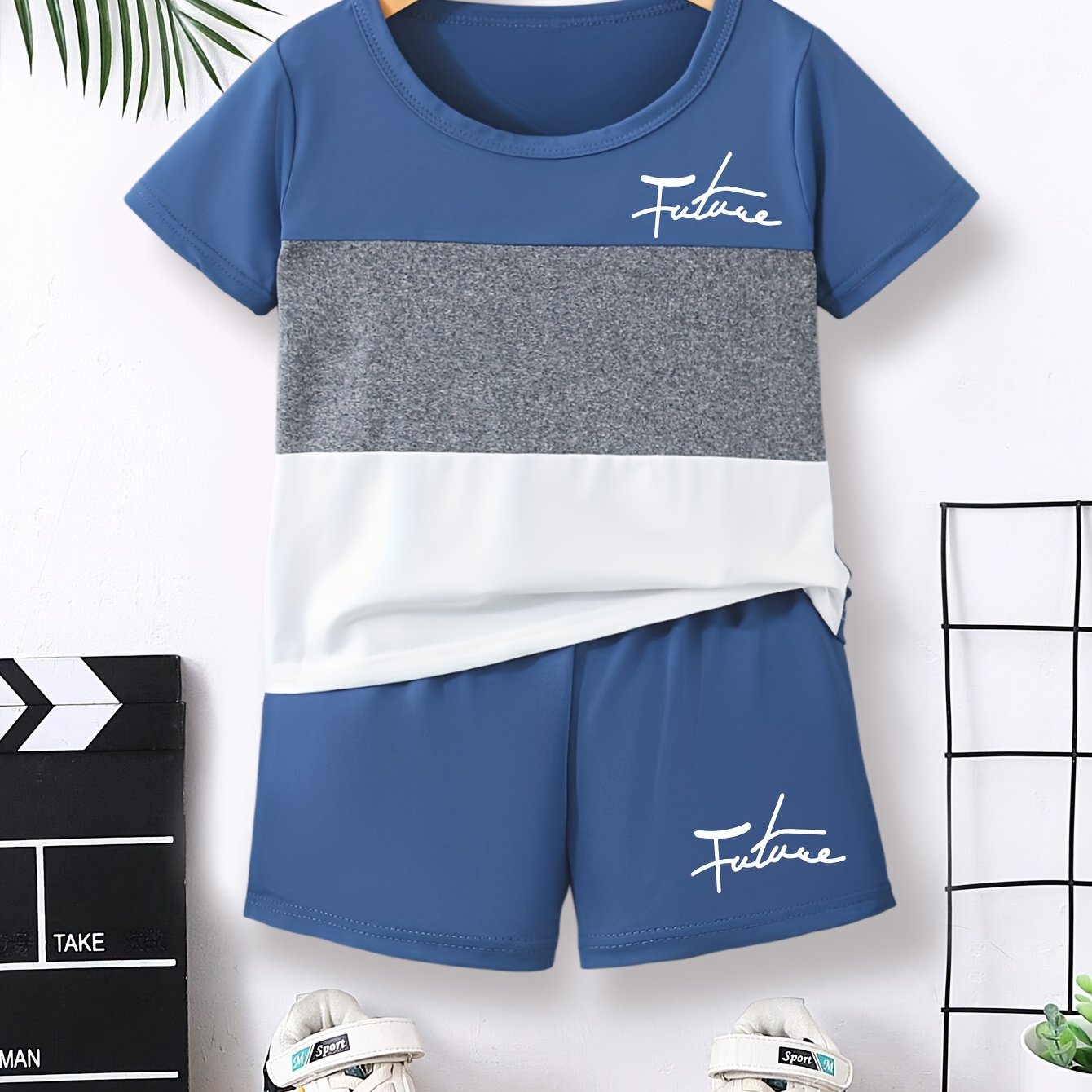 Boys' Summer Casual Outfit Set: Polyester Letter Print T-Shirt & Shorts Combo - Breathable Knit Fabric, Ideal for Outdoor Play