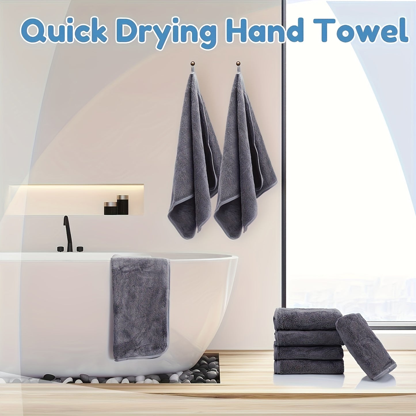 Soft and absorbent hand towel set (5/10pcs) for bathroom, gym, hotel, and spa. Made of durable polyester with contemporary design.