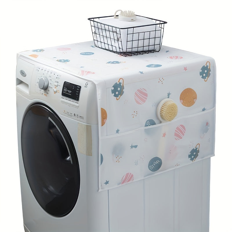 Daisy Pattern Refrigerator Cover - Waterproof & Dustproof, with Storage Pocket - Made of Food-Safe Plastic, suitable for Single & Double Door Fridges and Washing Machines - Includes Protective Cloth Box & Towels