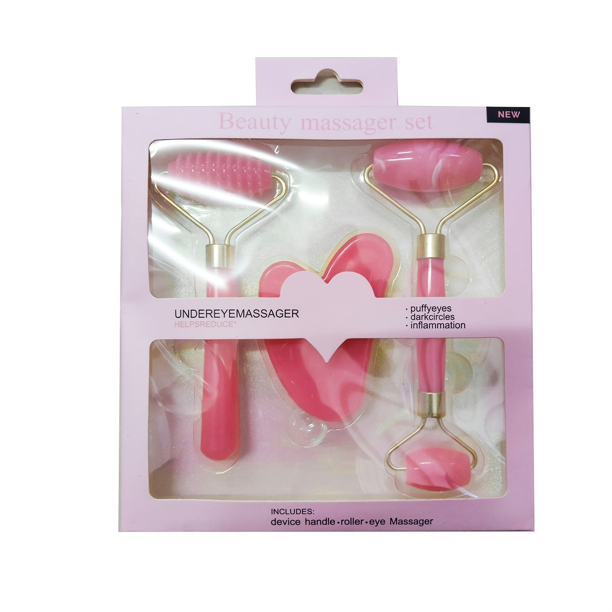 3-piece Resin Facial Massager Roller for Face, Body, Neck, Eyes; Includes Guasha Scraping Board for Anti-Wrinkle Skin Care.