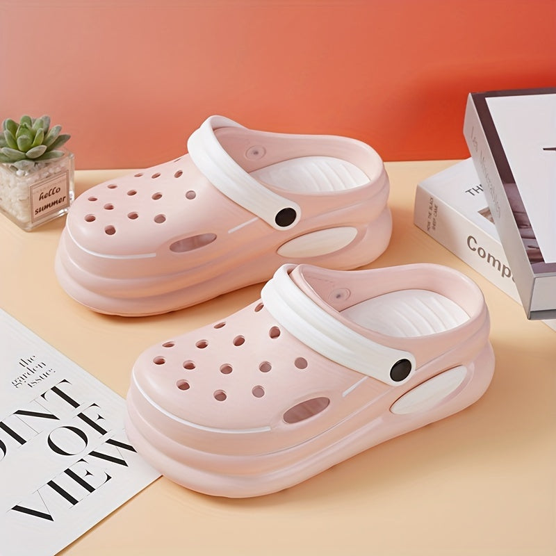 Cute new summer style hollow shoes for girls with dual-color thick-soled anti-slip EVA sandals for home, leisure, and outdoor beach, including parent-child style