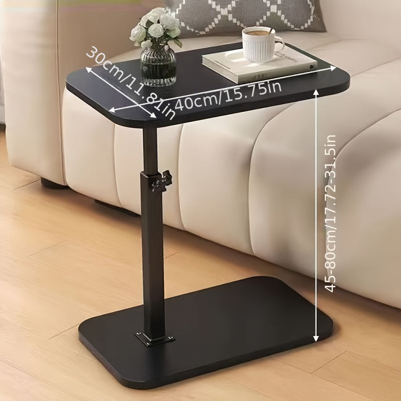 Black Adjustable Height Side Table - Versatile and Mobile Living Room Accent Table with Casual Style for Sofa and Console. Made with Wood-Based Panel and Metal Frame, featuring High Density Fiberboard, Hardwood, and Cork Materials. No Electricity or