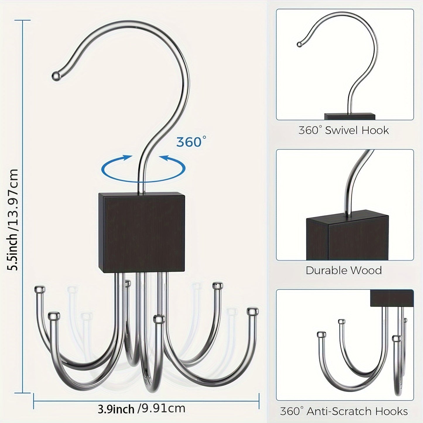 Multi-Claw Bag Storage Hanger Hook, Set of 2 - Metal Storage Rack for Scarves, Belts, and More - Ideal for Bedroom, Closet, Wardrobe, Home, or Dorm Room Organization