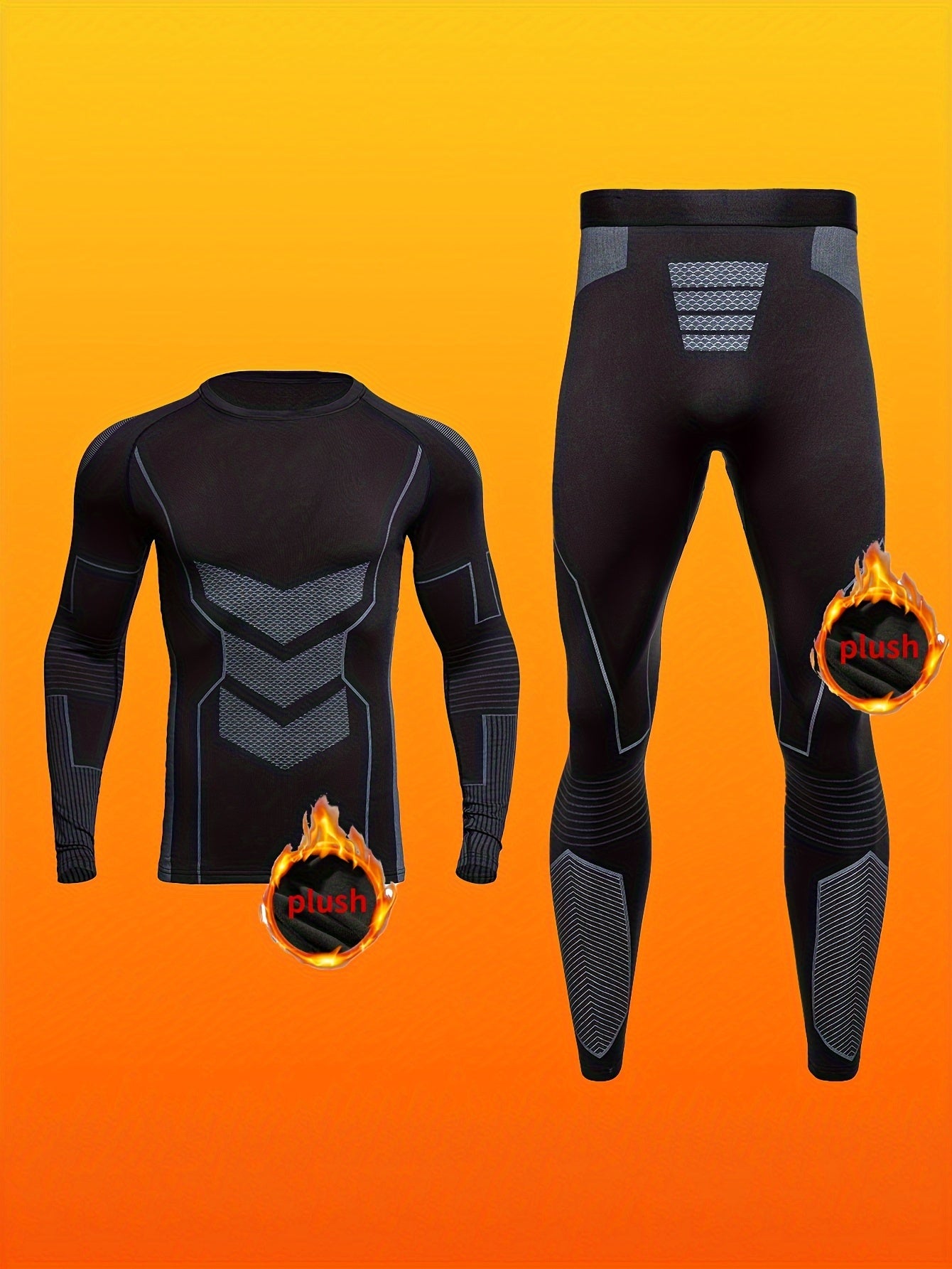 Men's thermal underwear set made of a polyester/spandex blend with tight-fitting, breathable, quick-drying knit fabric for daily wear in autumn/winter.