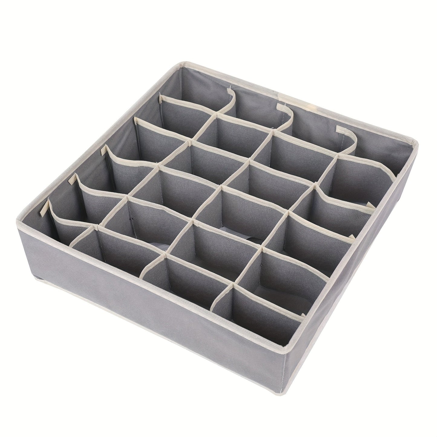 Organize your socks and underwear with ease using this Foldable Organizer Box, featuring 24 compartments for socks, bras, ties, and more. Made of breathable material with a durable zipper, this multi-functional storage box is perfect for the bedroom