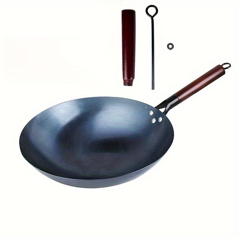 Versatile Cast Iron Wok with Non-Stick Coating and Removable Handle, Ideal for Gas Stove, Indoor & Outdoor Use, Essential Cookware for Your Kitchen