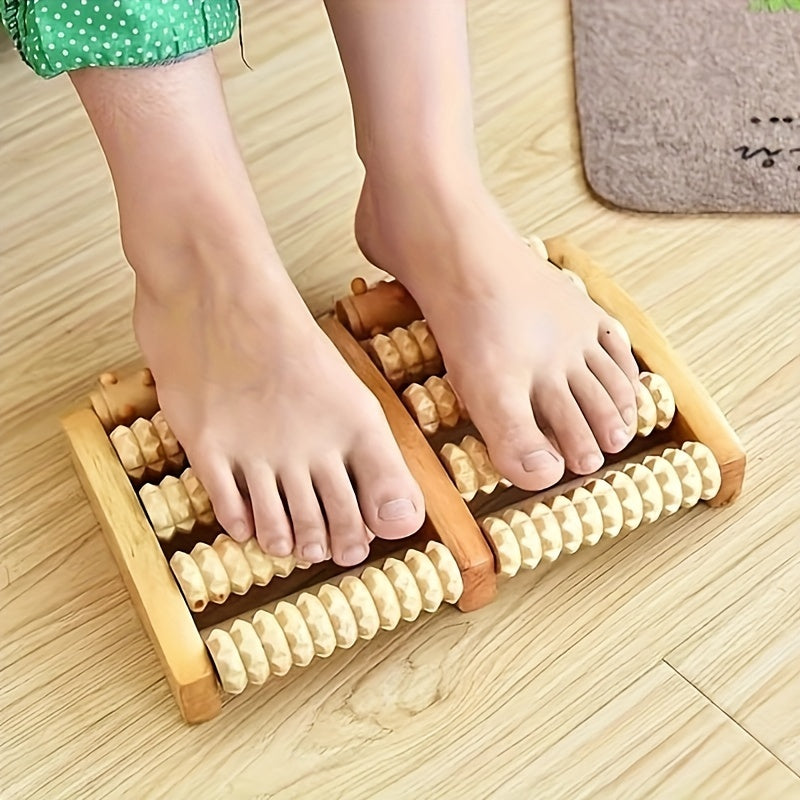 Handcrafted Wooden Dual-Foot Massager with Acupressure Rollers for Stress Relief and Muscle Tension. Ideal for Home Relaxation.