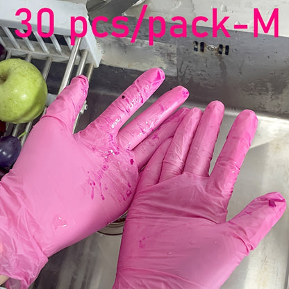 30pcs Pink Disposable Nitrile Gloves for Home Use, Powder-Free and Durable for various tasks.