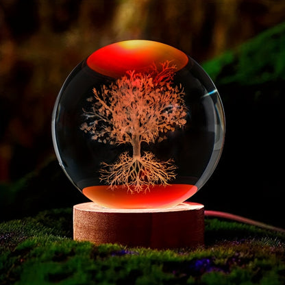 1 Tree of Life crystal ball night light, engraved with 3D glass plant design, perfect for gifts and home decor.