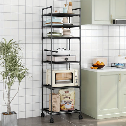 Sturdy 5-Tier Metal Kitchen Cart with Wheels, Moveable Storage Rack for Home Organization in Kitchen, Living Room, or Bathroom, Strong Reinforced Frame, No Electricity Needed.