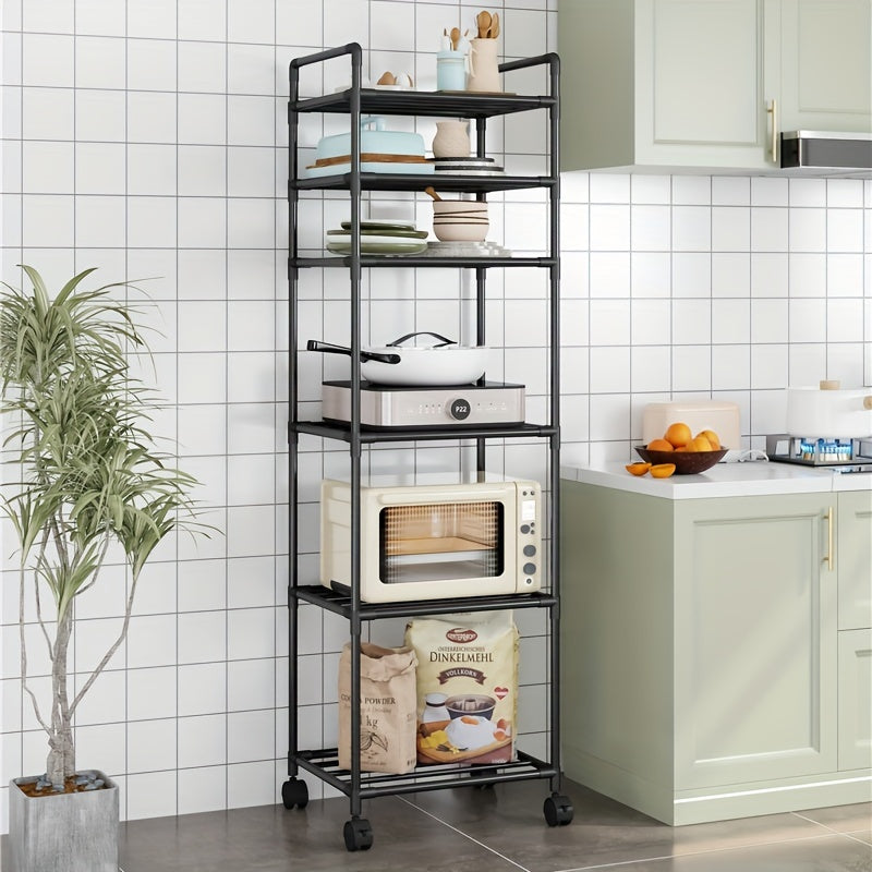 Multifunctional 6-Tier Metal Storage Cart on Wheels - Ideal for Organizing Kitchen, Bathroom, Living Room & Balcony