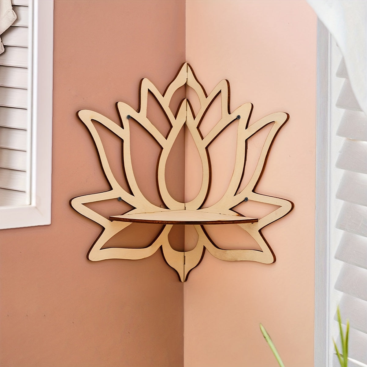 Creative lotus-shaped rack for wall display, hand-assembled wooden storage shelf for home decor. (Nails not included)