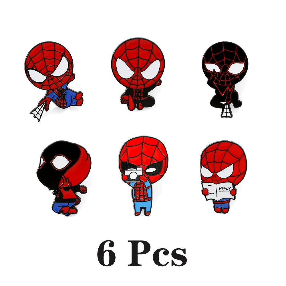 Set of 6 Marvel Spider-Man Enamel Brooch Pins, Adorable Cartoon Anime Design made from Alloy Metal, Unique Irregular Shaped Fashion Accessories for Clothing and Backpacks, Perfect Gift for Friends