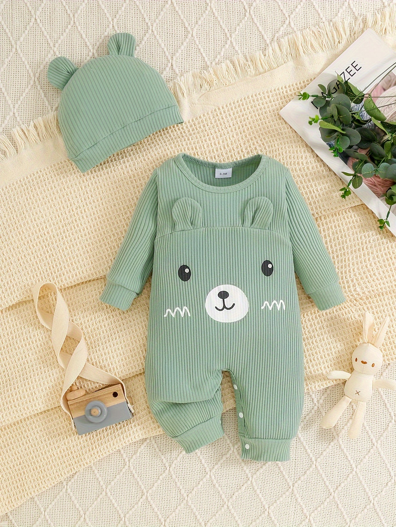 Cute 3D Bear Jumpsuit with Comfortable Hat for Children