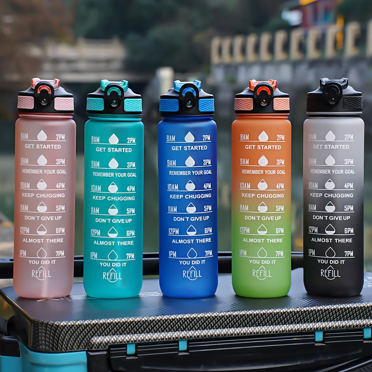 Leak-proof 32oz Gradient Water Bottle with Carry Strap for Hiking & Active Lifestyles, PVC-Free