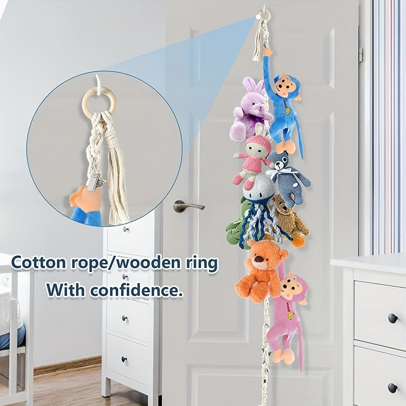 This 1pc bohemian toy chain organizer comes equipped with 20 metal clips and is a powerful toy storage hanging chain perfect for hanging plush toys, hats, socks, and holiday cards. Ideal for keeping your stuffed animals neatly organized.