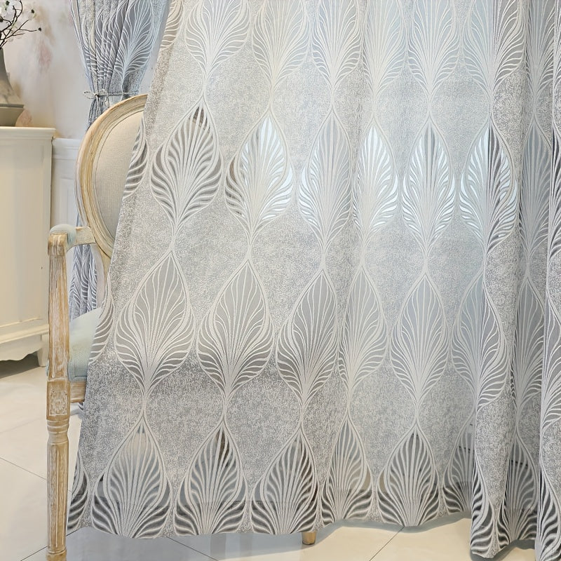 Add a touch of elegance to your living room, bedroom, or balcony with this beautiful jacquard window sheer curtain featuring a hollow leaf design. Enhance the style and privacy of your home decor with this sophisticated piece.