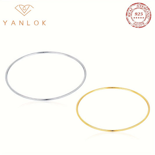 925 Sterling Silver Bangle Bracelet by YANLOK - Elegant, Minimalist & Stackable Design for Women | Ideal Holiday Gift, Platinum Plated, Fine Jewelry