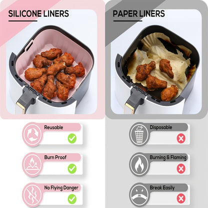 1-Piece Air Fryer Silicone Liner: Reusable Non-Stick Silicone Liner for 4-8QT Air Fryers, Rectangle Baker, Easy to Clean, Heat Resistant - Perfect Oven and Microwave Accessory