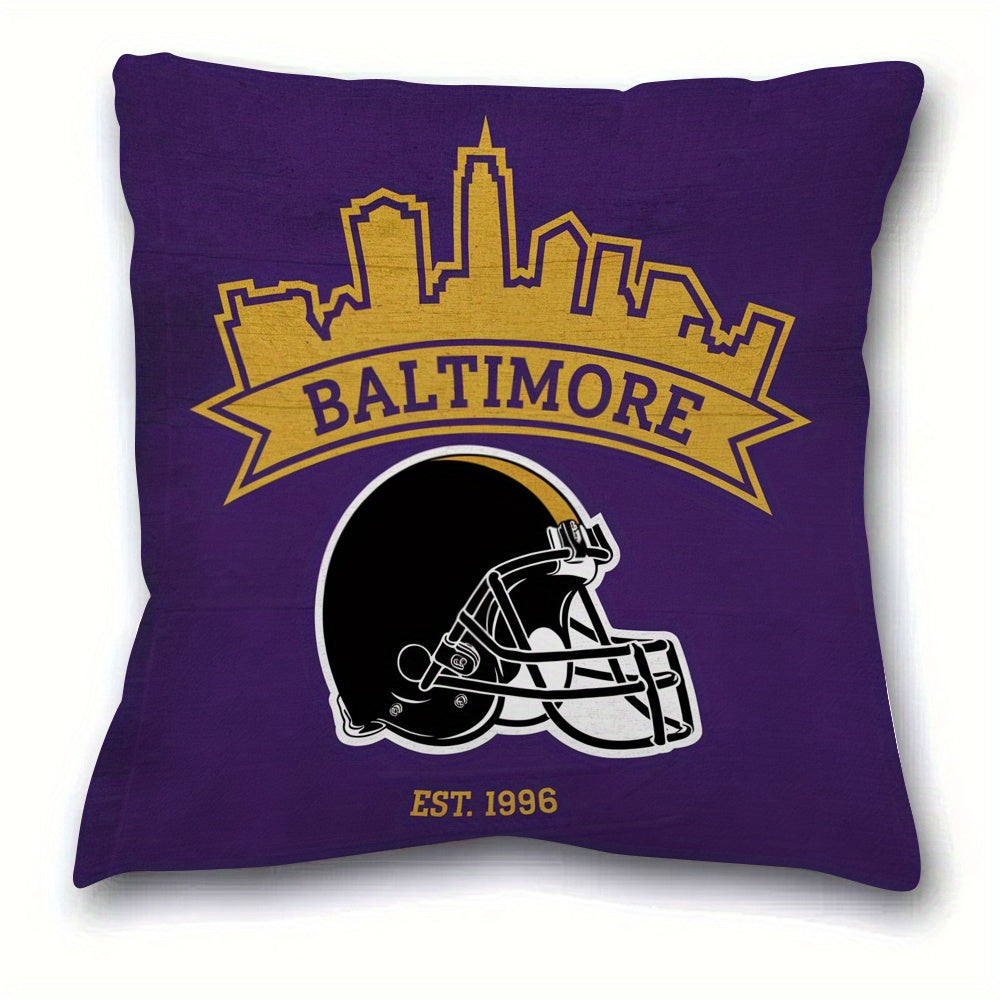 Baltimore Football Themed Cushion Cover - 45.72x45.72 cm - Made from Durable Polyester - Machine Washable - Single-Sided Print - Zipper Closure - Ideal for Home & Living Room Decor - Suitable for Ages 14+