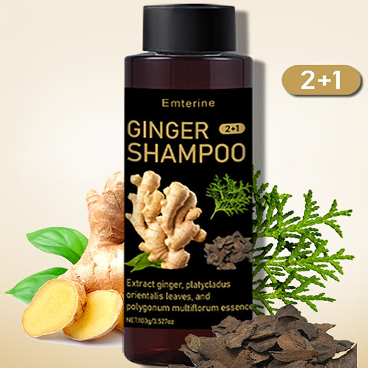 100g EMTERINE Ginger shampoo for normal hair, with herbal formula for cleansing, volumizing, and nourishing scalp. Contains extracts of ginger, platycladus, orientails, polygonum