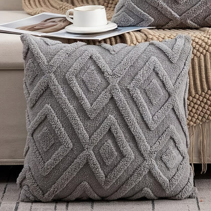 Soft velvet diamond check pillow cover, ideal for office sofa and headboard decor. Machine washable with zip closure (pillow insert not included). Perfect for couch pillows.