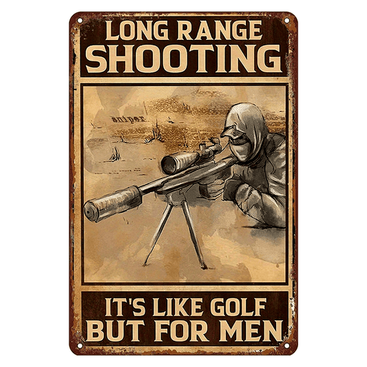 Metal Tin Sign Wall Decor for Men Who Enjoy Long Range Shooting - Retro Home Decor Inspired by Golf but with a Twist