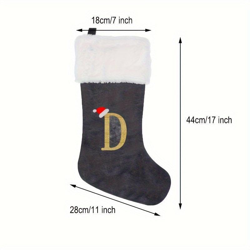 Modern Christmas stocking featuring 'HOME' embroidery in grey and white, made of polyester flannel, 43.18cm in length, feather-free, perfect holiday gift.