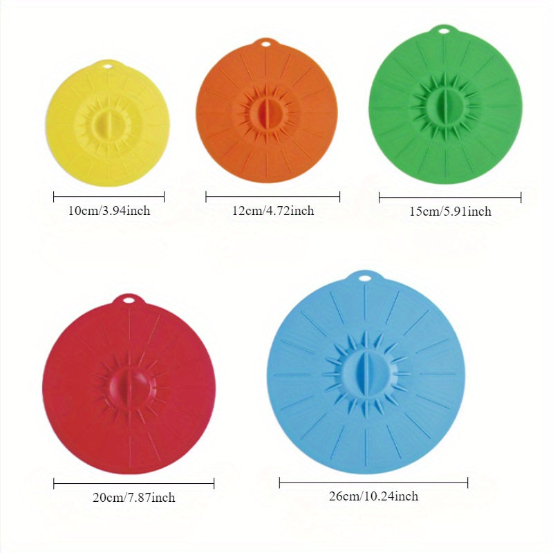 Set of 5 Silicone Bowl Lids - Resistant to Heat, Reusable Covers for Bowls, Cups, Plates, Pots, and Pans - Safe for Food Contact, Microwave Splatter Guards, Essential Kitchen Items