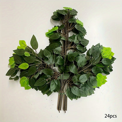 24pcs of Realistic Banyan Tree Leaf Branches for Wedding Arches and Home Decor - Green Plant Sprays for Natural Look